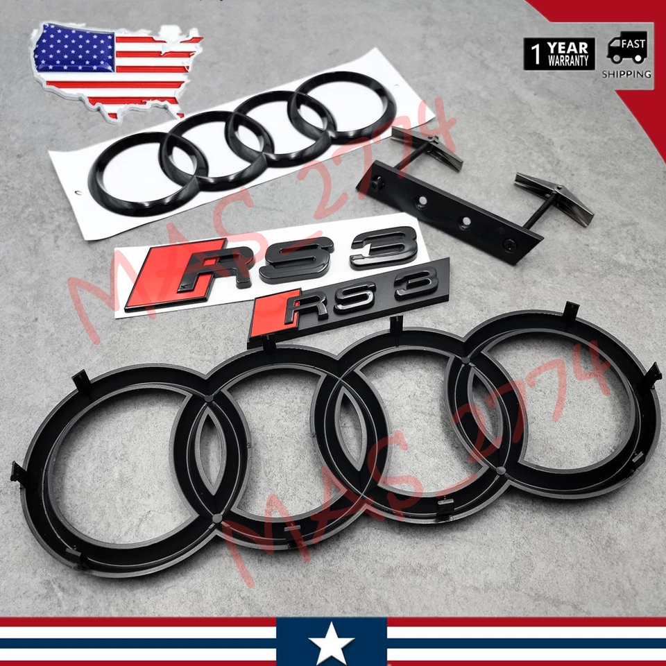 4 шт. черный RS3 273 мм переднее кольцо 192 мм заднее кольцо решетка эмблема задний багажник значок - Изображение 3 из 4