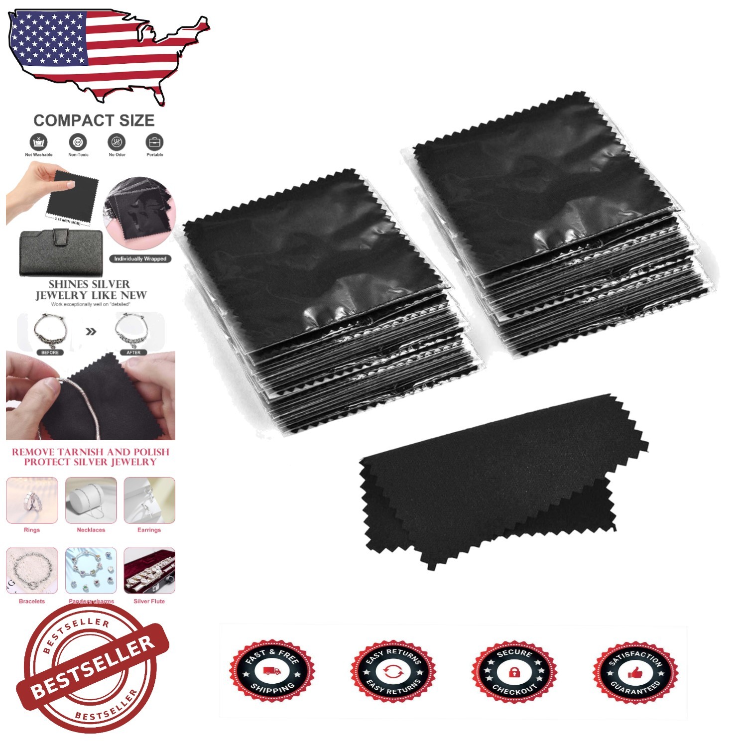 Compact Jewelry Cleaning Cloth Set - 100 Suede Polishing Wipes for Luxe Care