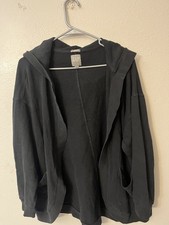 Gap Sweats Fleece Hooded Open Cardigan Pockets Black Athleisure Womens Small