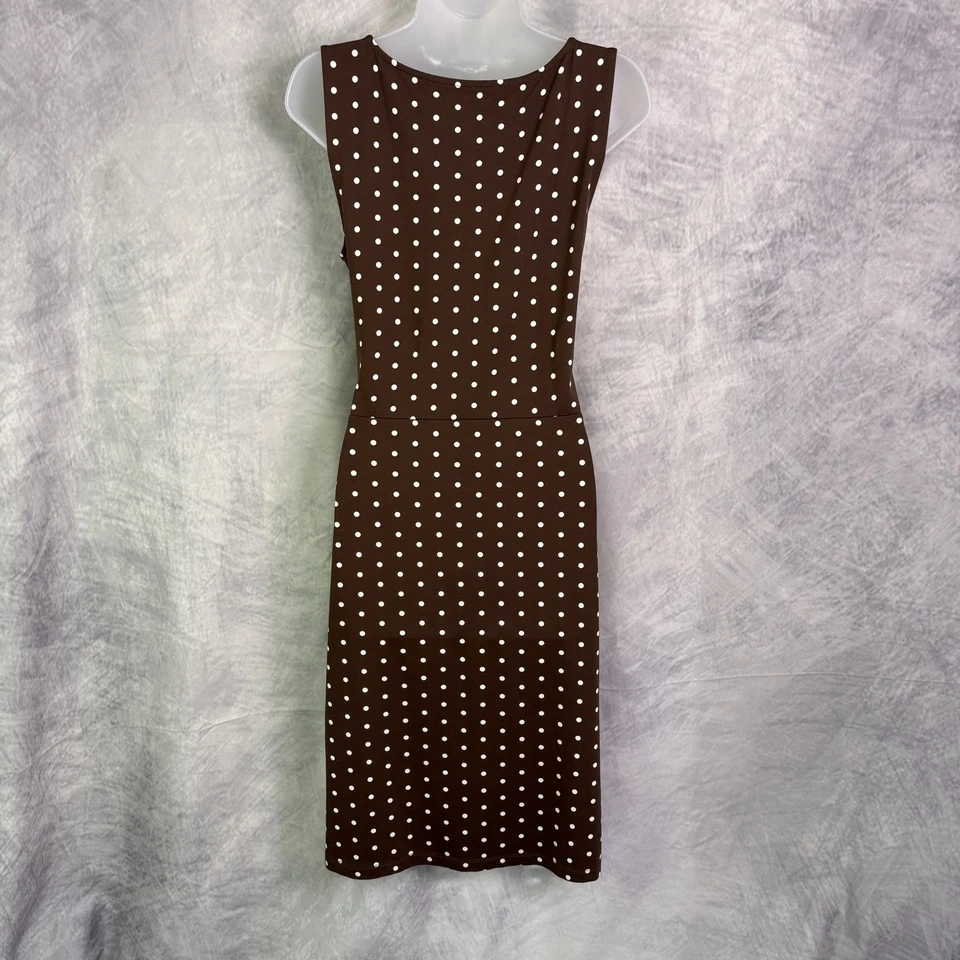 Vestido justo Talbots marrom branco bolinhas feminino tamanho M linda mulher retrô preppy - Imagem 2 de 4