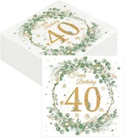 Servietten 40 Geburtstag Eukalyptus GrüN Gold 33X33Cm 40 StüCk Tischdeko Party