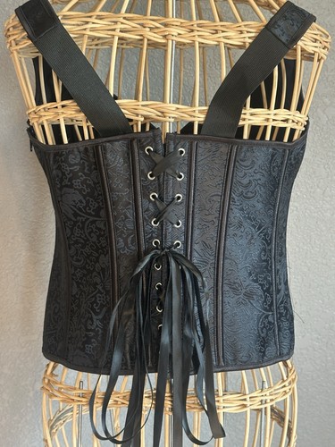 Black Boned XL Lace up Corset Bustier Top Lingerie Waist Trainer Cincher Shaper - Picture 8 of 16