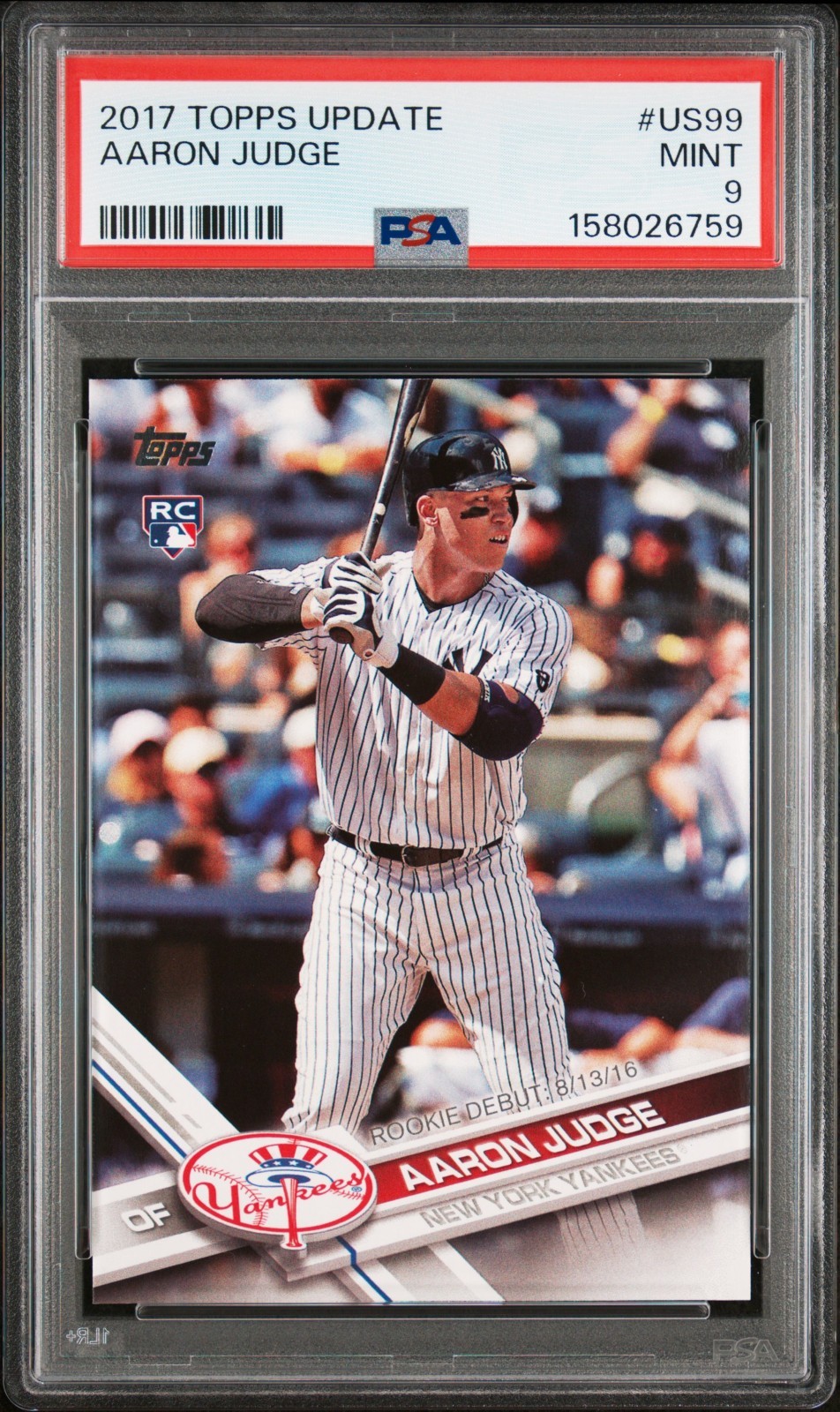 AARON JUDGE 2017 TOPPS UPDATE ROOKIE RC #US99 PSA 9 MINT! NY YANKEES! #158026759 view 1