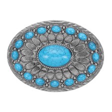 Western Belt Buckle for Men, Big Turquoise Belt Buckle for Cowboy, Blue 1 Pcs