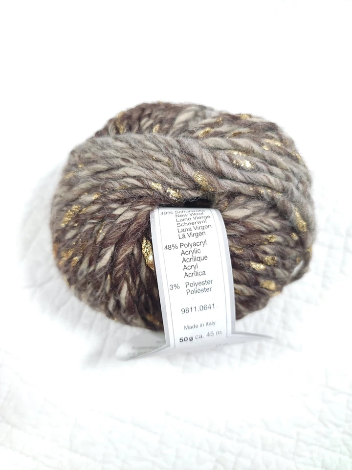1 Skein Gedifra Metallic Wool Yarn Skeins Brown Gold Tan  Blend  5013  - Image 3 of 4