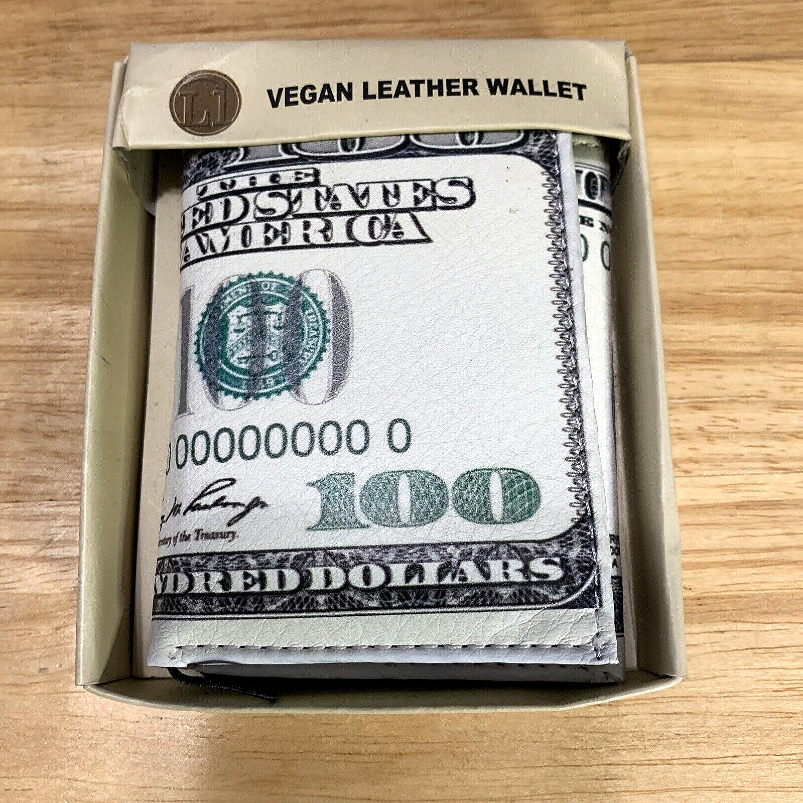 $100 Bill Print Tri-Fold Vegan Leather Men's Wallet  Handcrafted  New in box