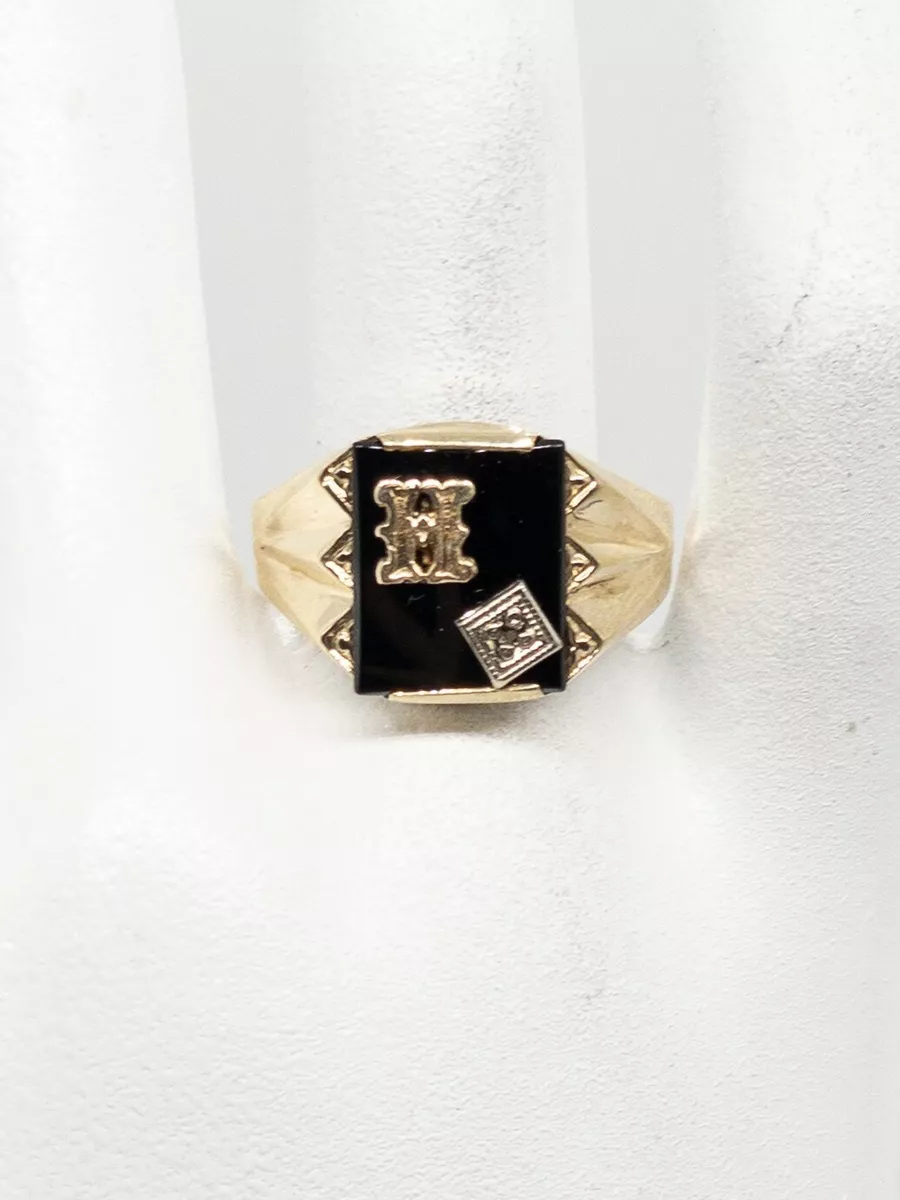 Mens black onyx 2024 ring with initial