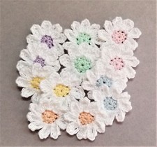 12 Pc White Warm Pastel Daisy Crochet Flower Applique Embellishments