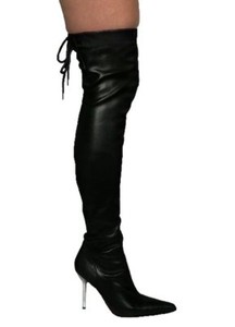 leather look thigh high boots