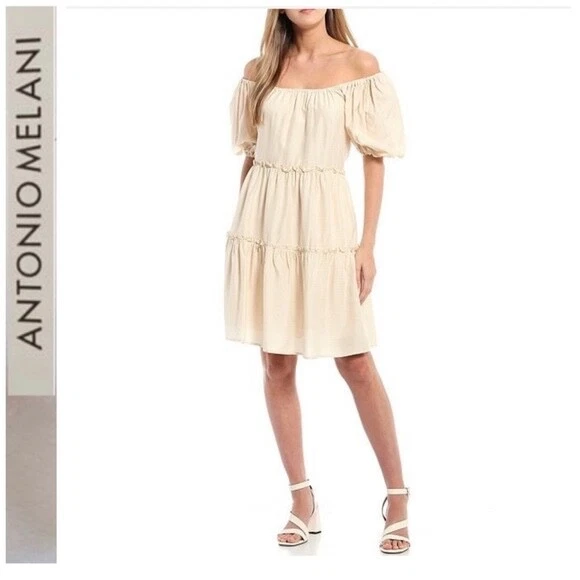 Antonio Melani Taylynn Off the Shoulder Tiered Midi Dress size S NWT Puff Sleeve