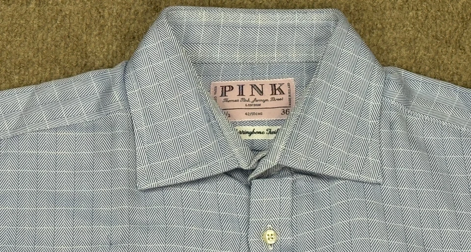 Camisa de vestir rosa London sarga espiga azul manga larga para hombre talla 16,5-36 Foto 4 de 4