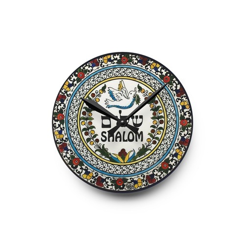 Armenian Tile Style Acrylic Wall Clock 'Shalom' Dove of Peace Hebrew Home Decor - Picture 6 of 9