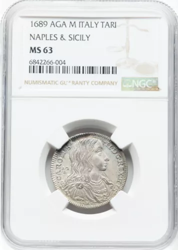 1689 AGA M Naples & Sicily Italy Tari NGC MS63