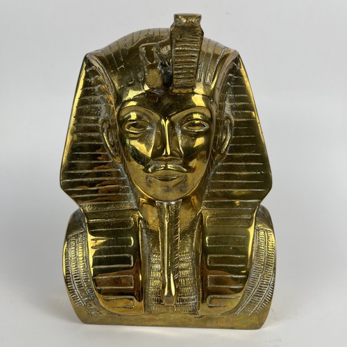 Brass Egyptian King Tut Bust Statue Figure Vintage Pharaoh H9.5"xL 6 3/4” 5.2 Lb