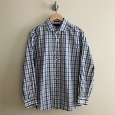 Tommy Hilfiger Shirt Men  s XL Blue Check Slim Fit Long Sleeve Button Up X-Large
