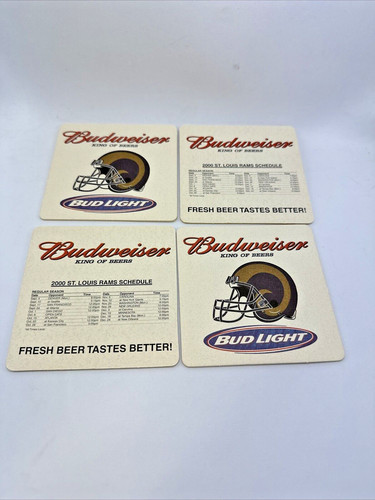 Budweiser Bud Light St Louis Rams 2000 Football Schedule Drink Coasters Lot of 4