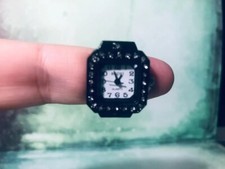 Ring Watch - Bozhi Black Ring w/Rhinestone Accents - Quartz Movement - NEW