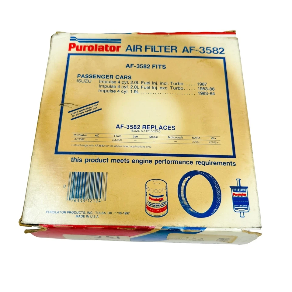 Filtro de aire Purolator AF-3582 reemplaza Isuzu 5-14215023-0 se adapta a 1983-89 Impulse Foto 3 de 4