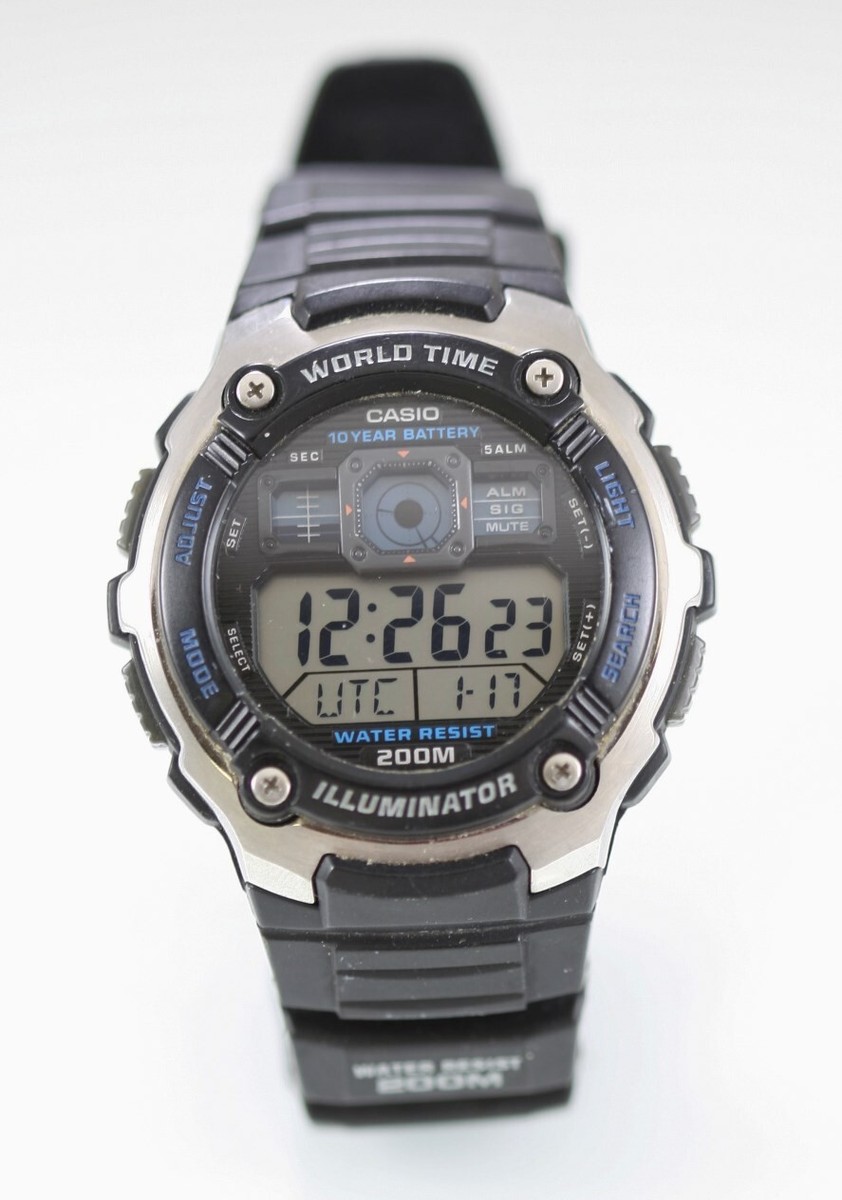 Casio Illuminator Men Watch Black Plastic 200m Light Date Alarm
