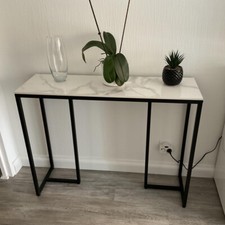 100x30cm Slim Marble Console Table High Gloss Side Desk Hallway Unit Home Office