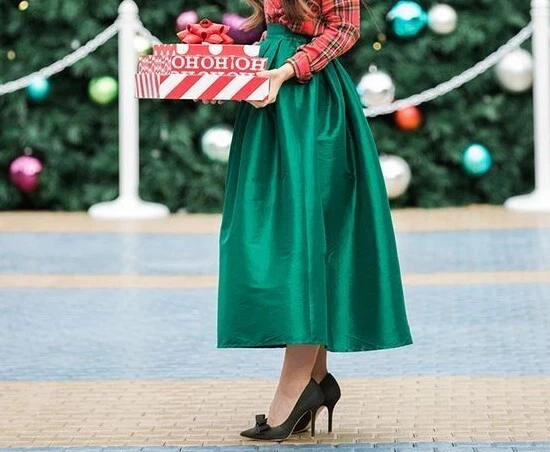Green christmas top skirt womens