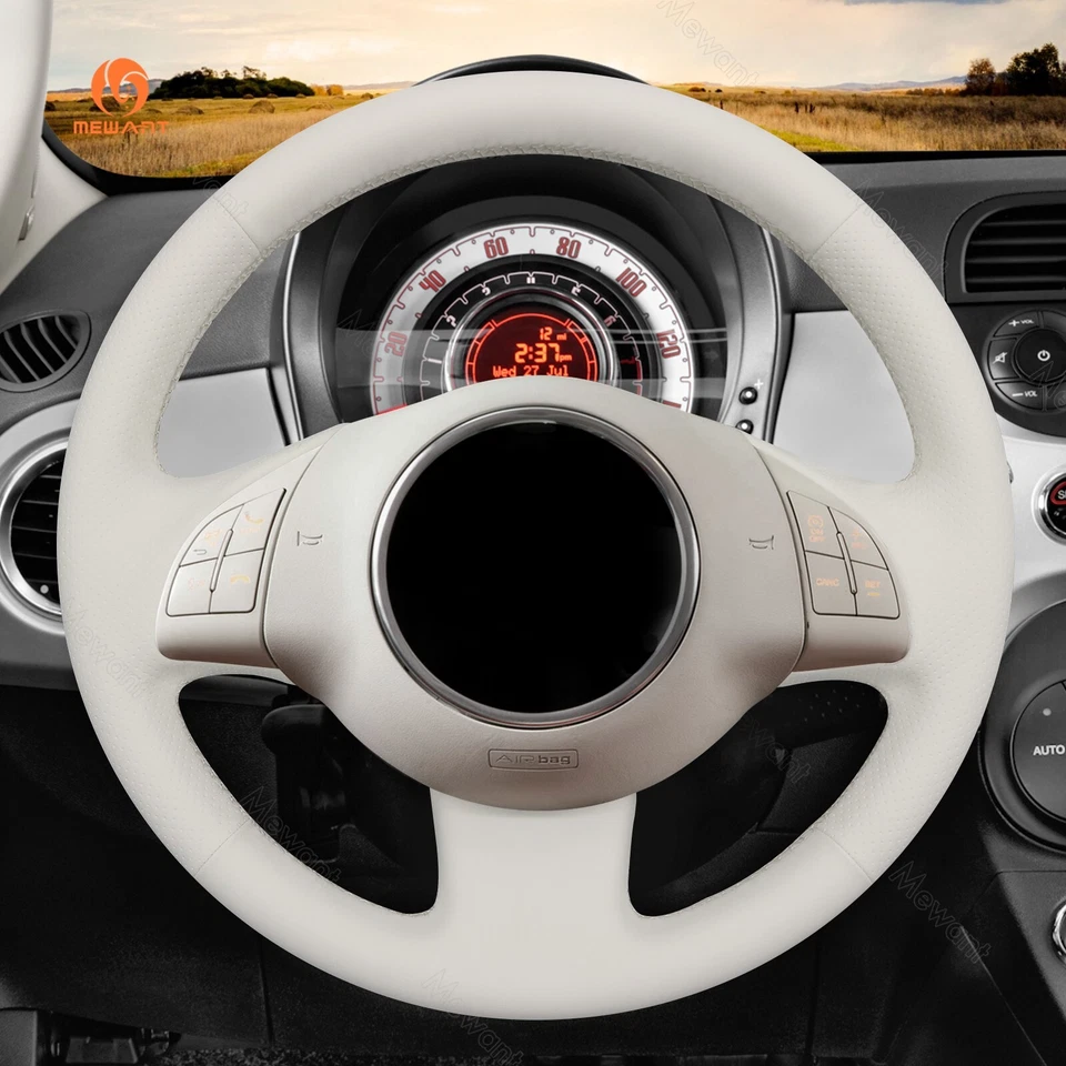 MEWANT White PU Leather Steering Wheel Cover for Fiat 500e 500C 2014-2017 500 - Image 3 of 4