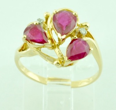 1,21 14k massiver Gelbgold natürlicher Birnenform natürlicher Rubin Diamant Ring Cocktail