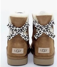 UGG MINI BAILEY BOW II EXOTIC CHESTNUT COLOR SHEEPSKIN BOOTS SIZE US 6/UK 4