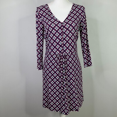 Boden Sabina Soft Jersey Tunic Dress Womens Size 6 V Neck Plum Purple