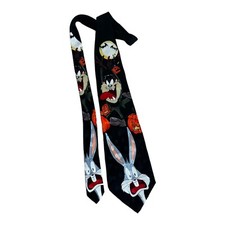 Vintage 1995 Looney Tunes Halloween Necktie with Bugs Bunny Taz Pumpkins