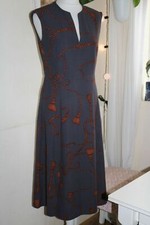 NEXT GREY BROWN ROPE PRINT SPLIT HEM PARTY A-LINE MIDI DRESS WOMEN UK10
