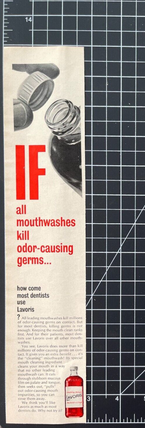 Lavoris Mouthwash & Gargle Simulating Astringent Kill Germ Vintage Print Ad 1963