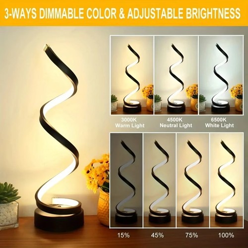 Spiral Table Lamp Modern Three Speed Dimming USB Power Button Switch Night Stand - Picture 4 of 7
