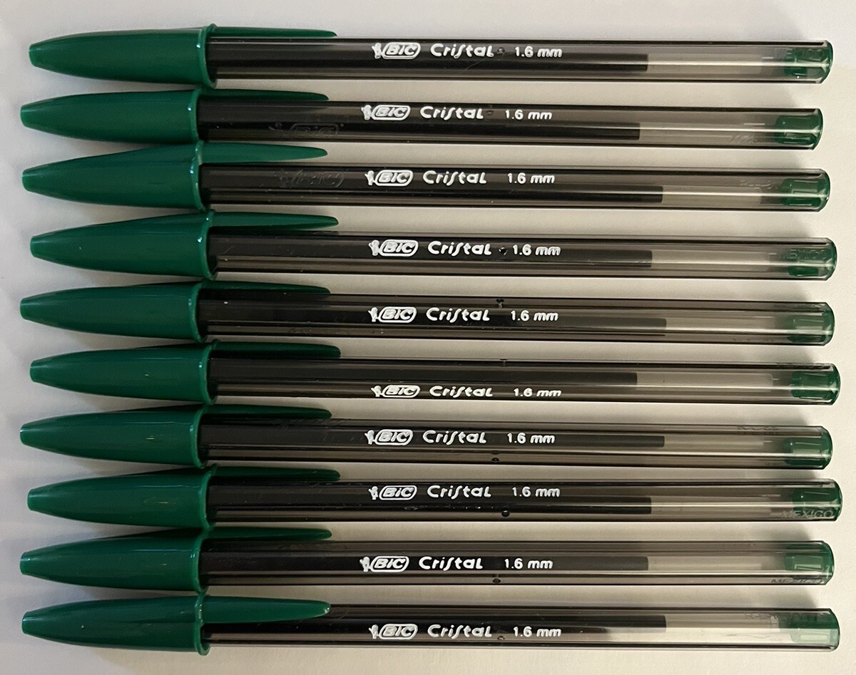 Lot of 10 DARKEST GREEN Bic Cristal Ballpoint Pens