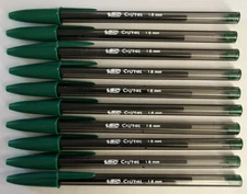 Lot of 10 DARKEST GREEN Bic Cristal Ballpoint Pens 1.6mm,X-tra Bold~Discontinued