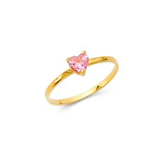 Kid 14k Yellow Gold CZ Gem Stone Heart Baby Children's Girl Boy Ring Band Size 3