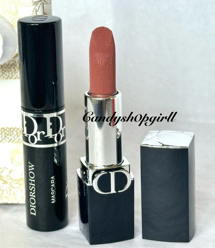 NUEVO 3 PIEZAS DIOR Rouge Dior Lápiz Labial 100 ASPECTO DESNUDO/Diorshow Máscara y Bolsa de Regalo Dior Foto 2 de 4