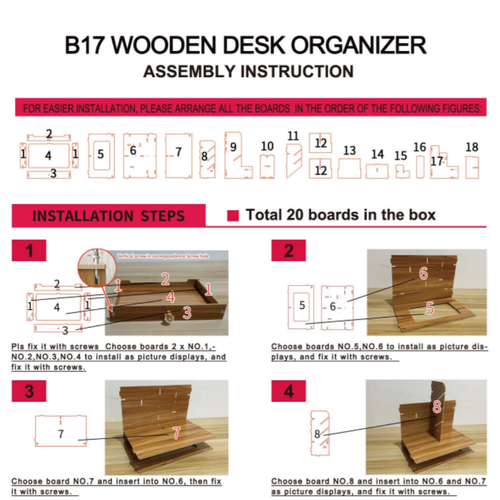 US STOCK Wood Pen Holder Stationery Storage Rack Office Desk Organiser Box - Picture 7 of 10