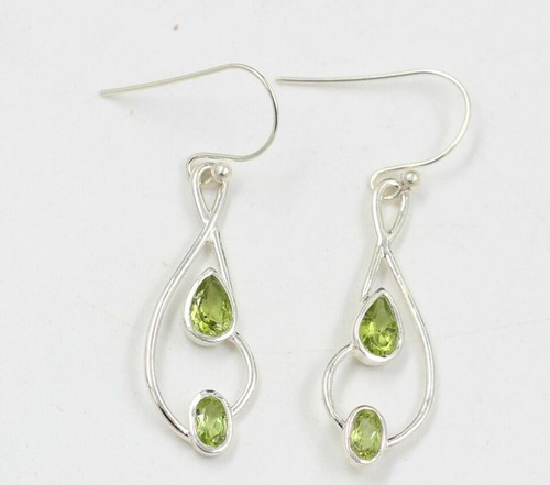 Green Peridot Gemstone Dangle Handmade Earring Sterling 925 Silver Jewelry - Picture 41 of 48