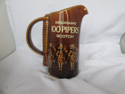 Vintage Seagram's 100 Pipers Scotch Pitcher Embossed Raised Pipers Excellent