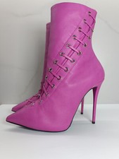 Bottines sexy Giuseppe Zanotti en cuir rose bout pointu talon aiguille 38,5 cm