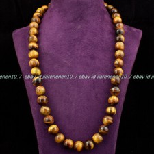 Natural 6/8/10/12mm Yellow Tiger's Eye Gemstone Round Beads Necklace 16-36in