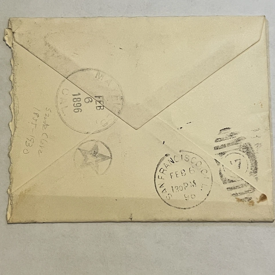 FANCY CANCEL STAR CIRCLE  1896 MAYFIELD CALIFORNIA (PRESENT DAY PALO ALTO) COVER - Image 2 of 3