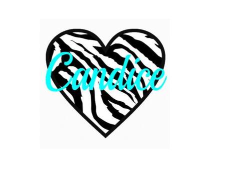 PERSONALIZED ZEBRA PRINT HEART Vinyl Wall Art Decal Kids Children Room Sticker