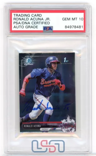 Ronald Acuna Jr. Signed Printed 2017 Bowman Chrome Mini #BCP127 PSA/DNA 10 Auto