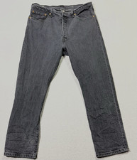 Levi’s 501 Jeans Mens 32x28 Faded Black Charcoal Wash Stretch Straight Leg Denim