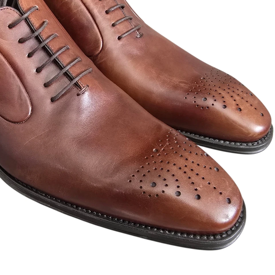 Mezlan Size 13 M Brown Leather Lace Up Medallion Toe - Image 2 of 4