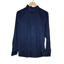 Kenneth Cole New York Men's Small Slim Fit Long Sleeve Button-Up Shirt Navy Blue