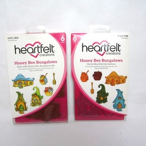 Sellos adhesivos y troqueles artesanales caprichosos de bungalows de abeja melífera de Heartfelt Creations NUEVOS
