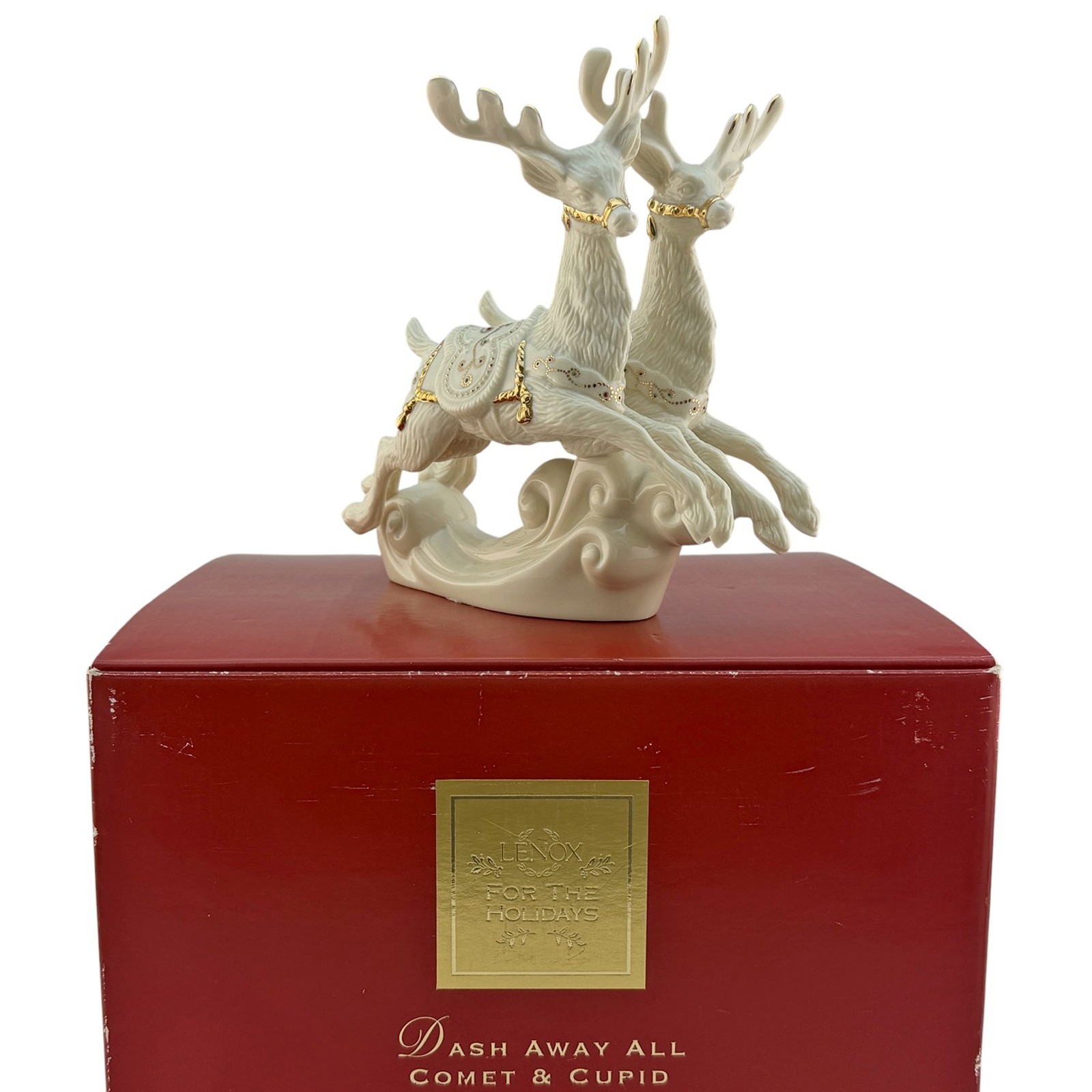 Lenox China COMET & CUPID Dash Away All Santa's Reindeer Figurines Mint